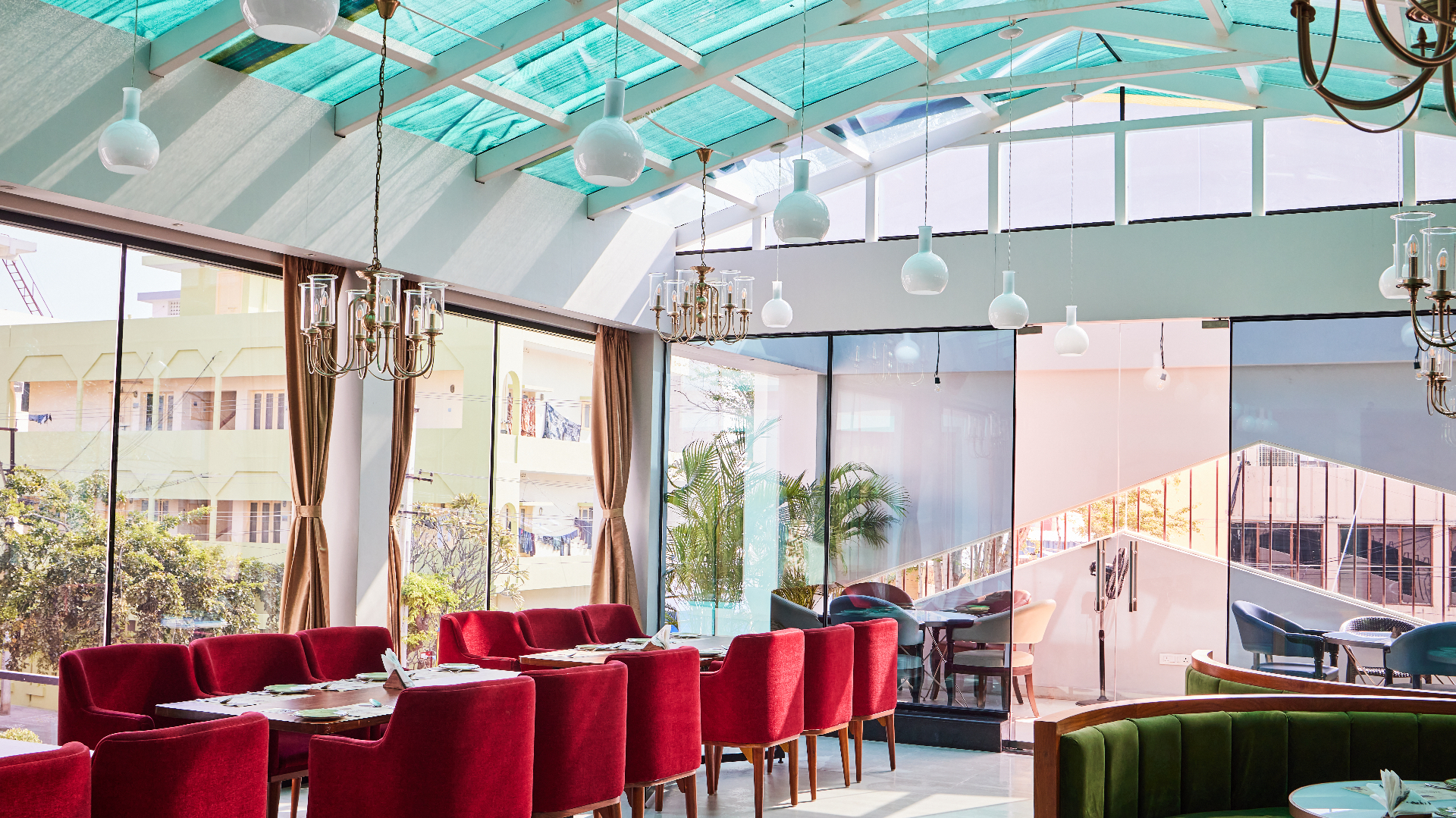 Sunlit restaurant interior
